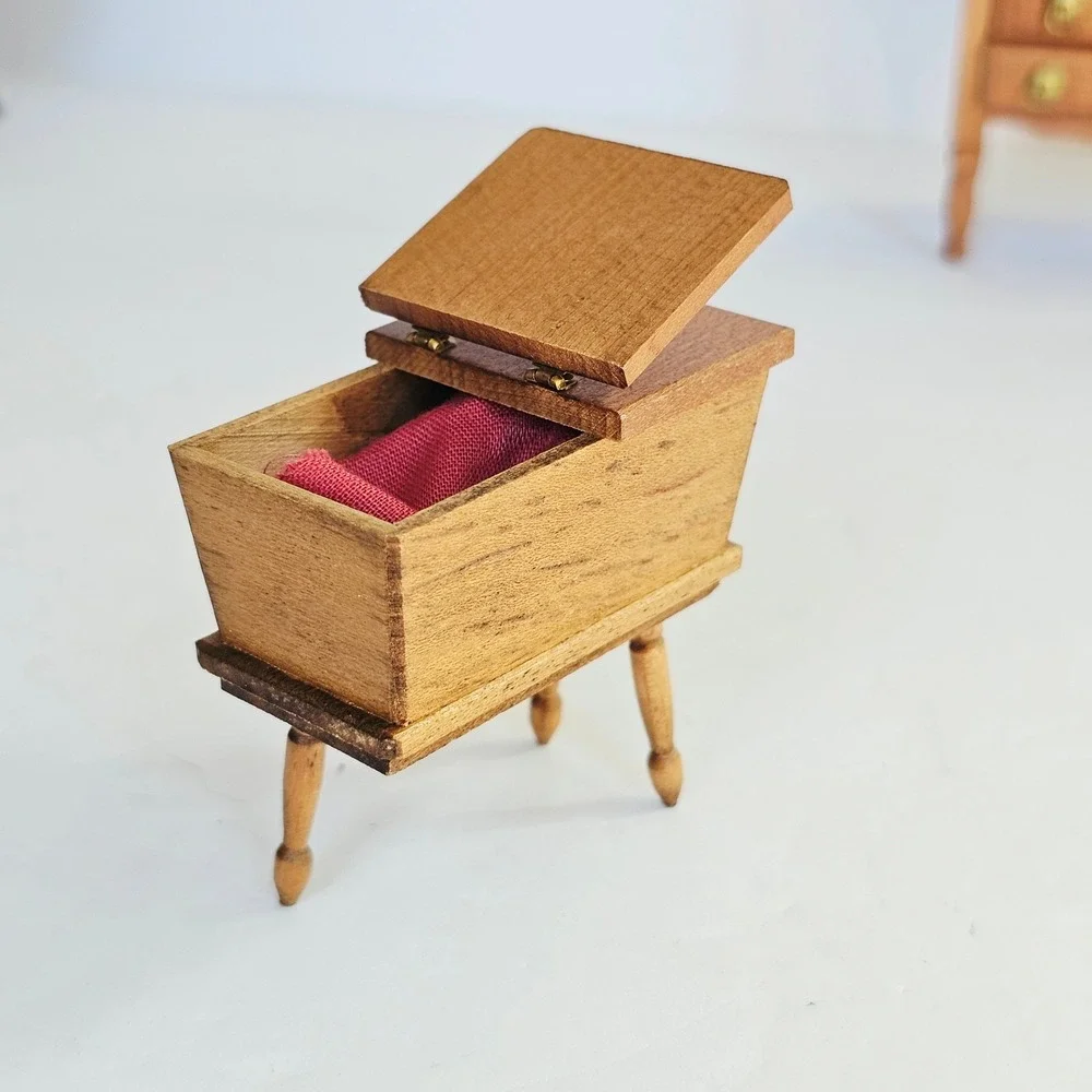 Vtg Wood Dollhouse Furniture Set Highboy Dresser Rocker Basinet Miniature Decor